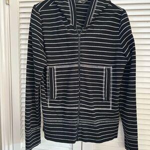 Norma Kamali Striped Zip Front Hoodie Sweatshirt/Jacket, XL